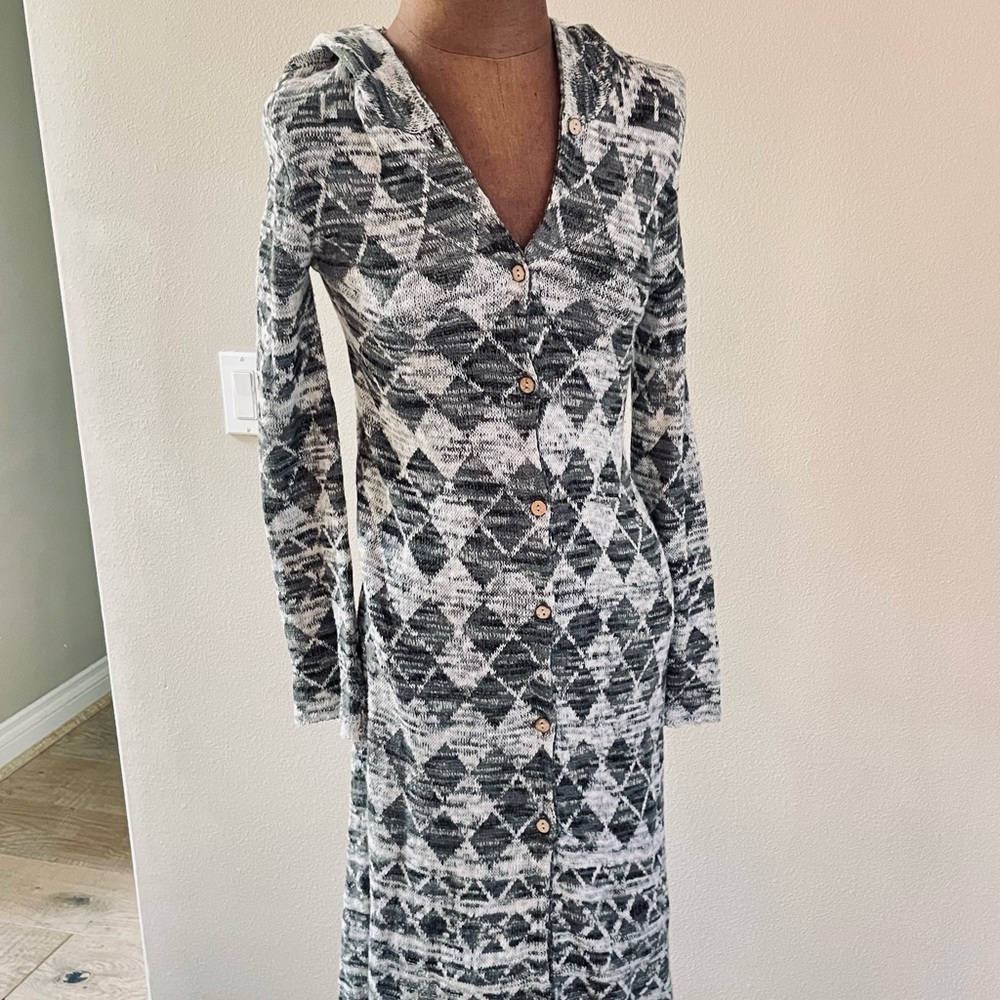 Black & White  Long Sweater Cardigan with Hoodie